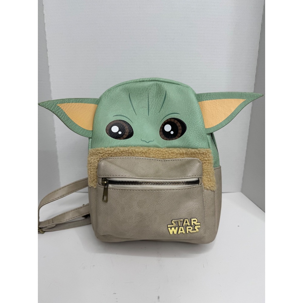 Star Wars Grogu Baby Yoda Mini Backpack Faux Leather Sherpa Trim Mandalorian